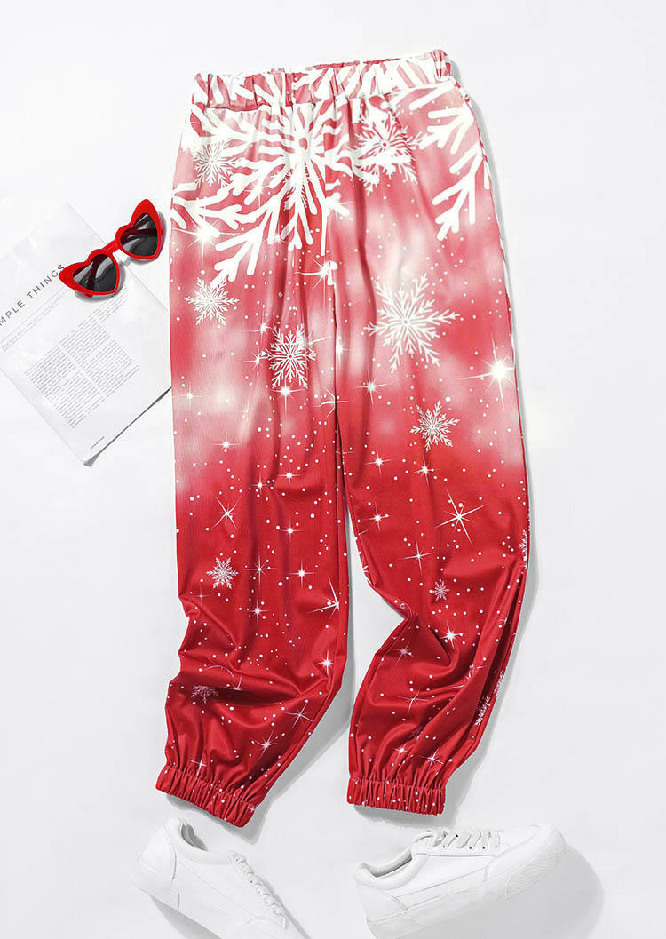 Christmas Snowflake Gradient Sweatpants - Red