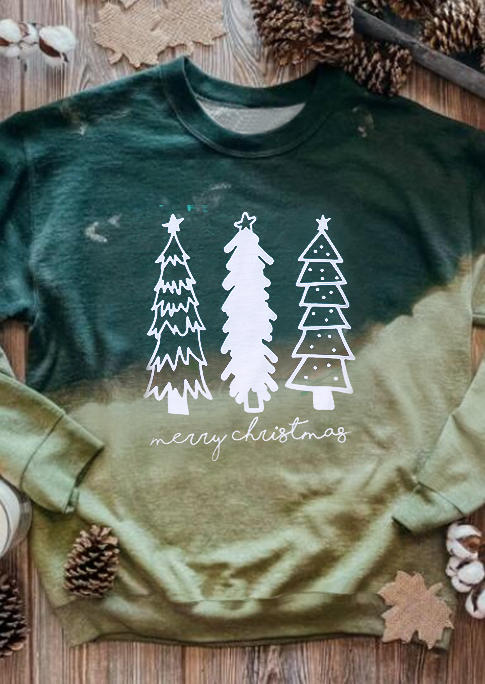 

Merry Christmas Tree Gradient Long Sleeve Sweatshirt - Green, 521503