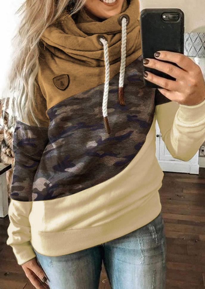 

Camouflage Splicing Drawstring Long Sleeve Hoodie, Multicolor, 521915