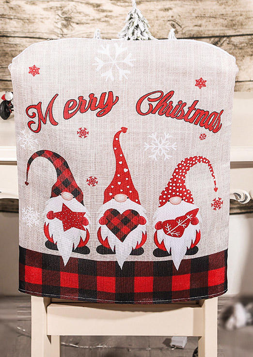 

Merry Christmas Gnome For The Holidays Plaid Chair Back Cover, Multicolor, 522090