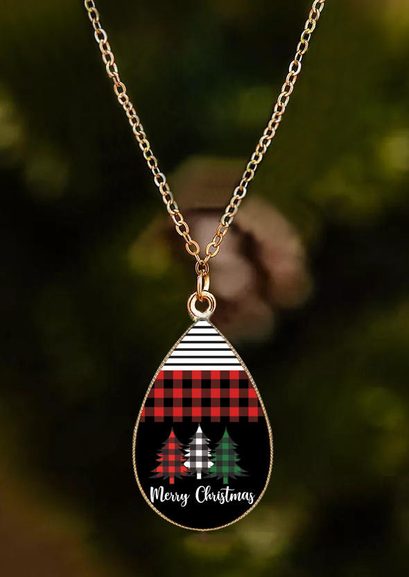 

Merry Christmas Striped Buffalo Plaid Pendant Necklace, Black, 522158