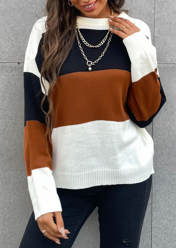 

Color Block Long Sleeve O-Neck Sweater, Multicolor, 521484