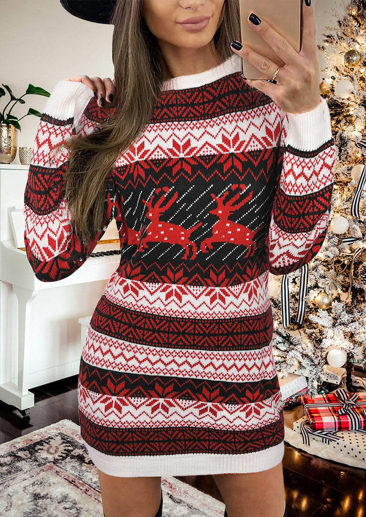 

Christmas Reindeer Snowflake Bodycon Dress - Burgundy, 521656