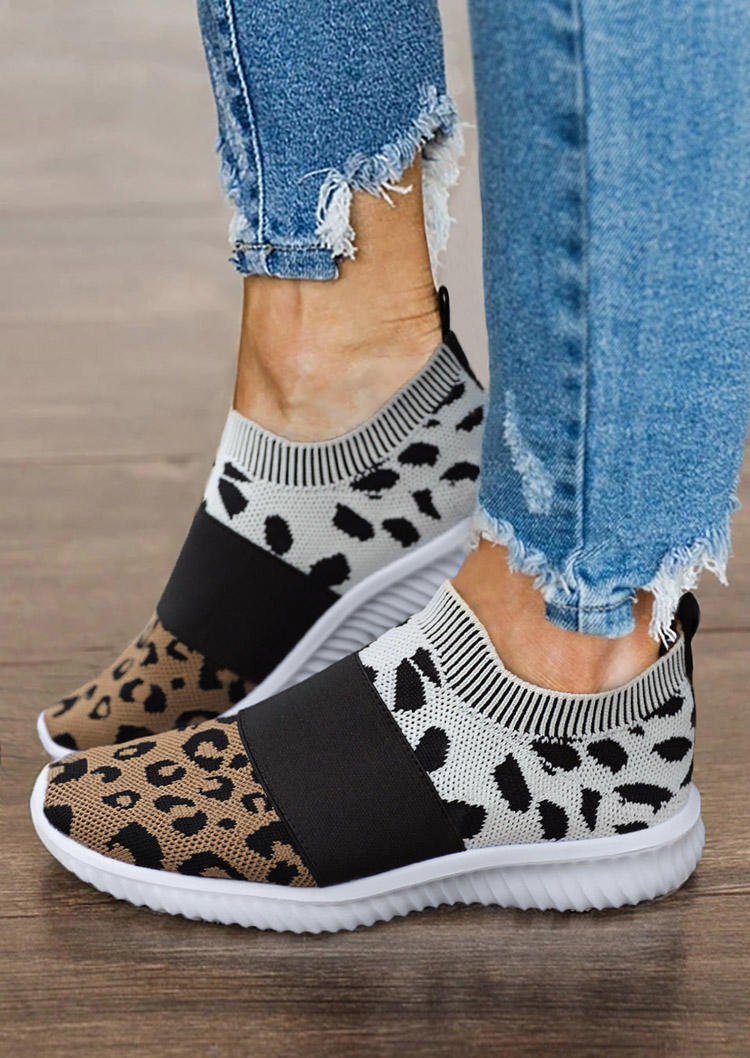 

Leopard Cow Color Block Slip On Flat Sneakers, 521779