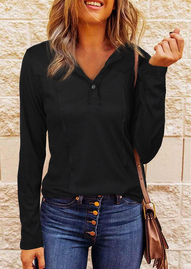 

Button Long Sleeve Blouse - Black, 521824