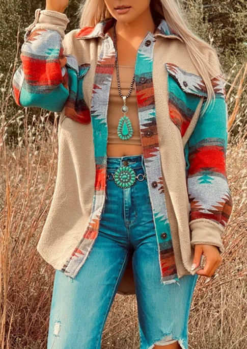 

Aztec Geometric Pocket Splicing Coat, Multicolor, 522208