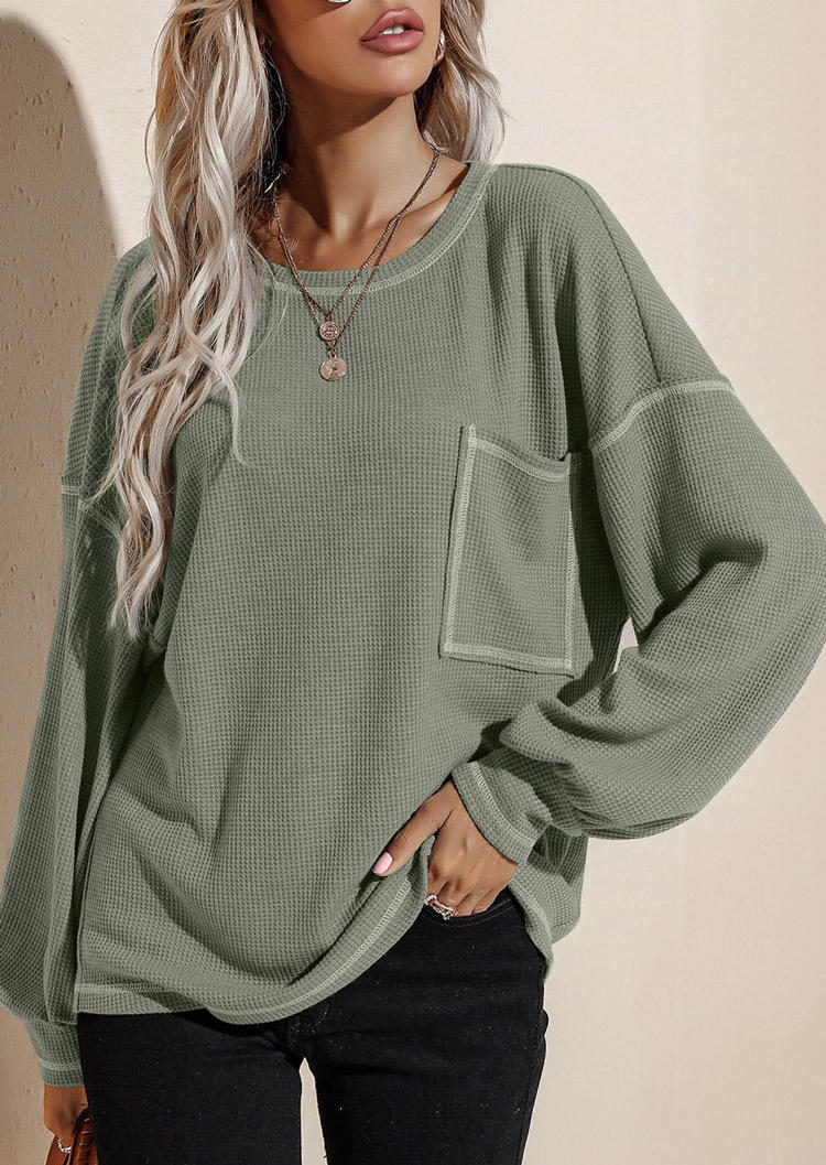 

Pocket Long Sleeve Blouse - Light Green, 522270