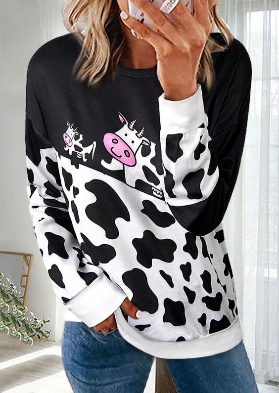 Buy Cow Long Sleeve Pullover Sweatshirt - Black. Picture