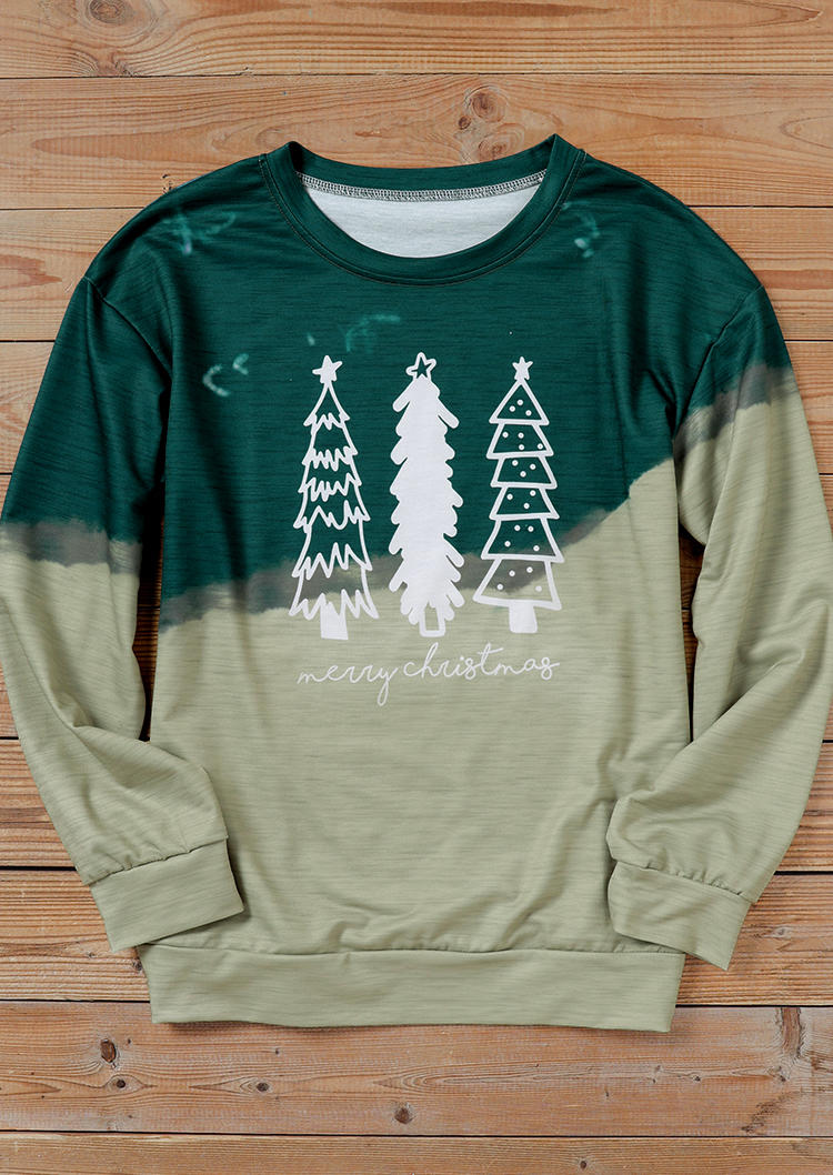 Merry Christmas Tree Gradient Long Sleeve Sweatshirt - Green