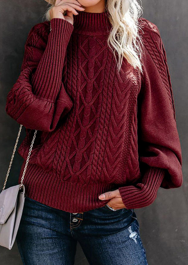 

Turtleneck Knitted Long Sleeve Sweater - Burgundy, 522182
