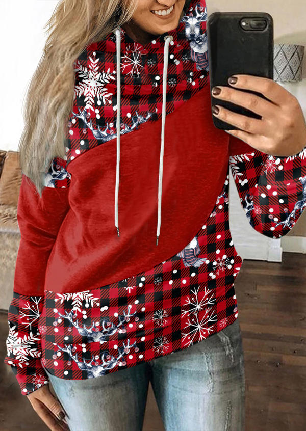 

Christmas Snowflake Plaid Hoodie - Red, 522194