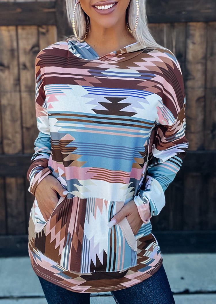 

Aztec Geometric Western Hooded Blouse, Multicolor, 522211