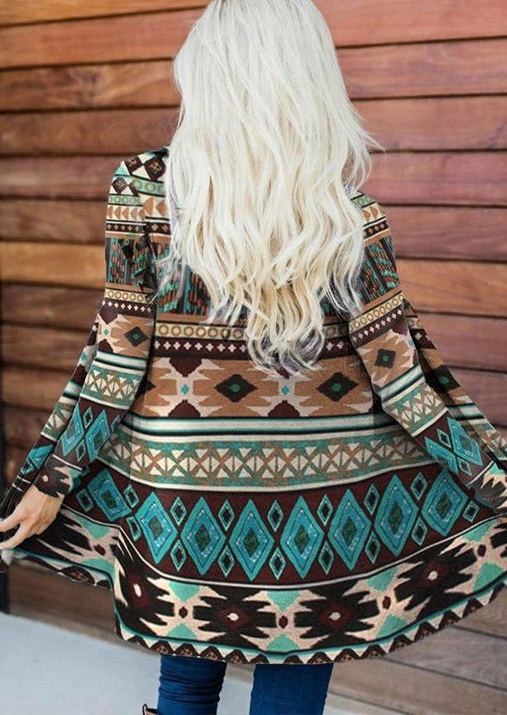 

Aztec Geometric Long Sleeve Cardigan, Multicolor, 522398