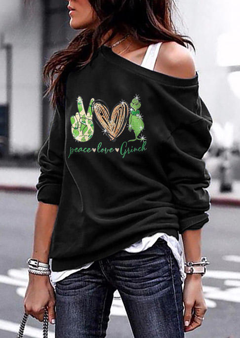 

Christmas Peace Love Cartoon Hand Sweatshirt - Black, 522403