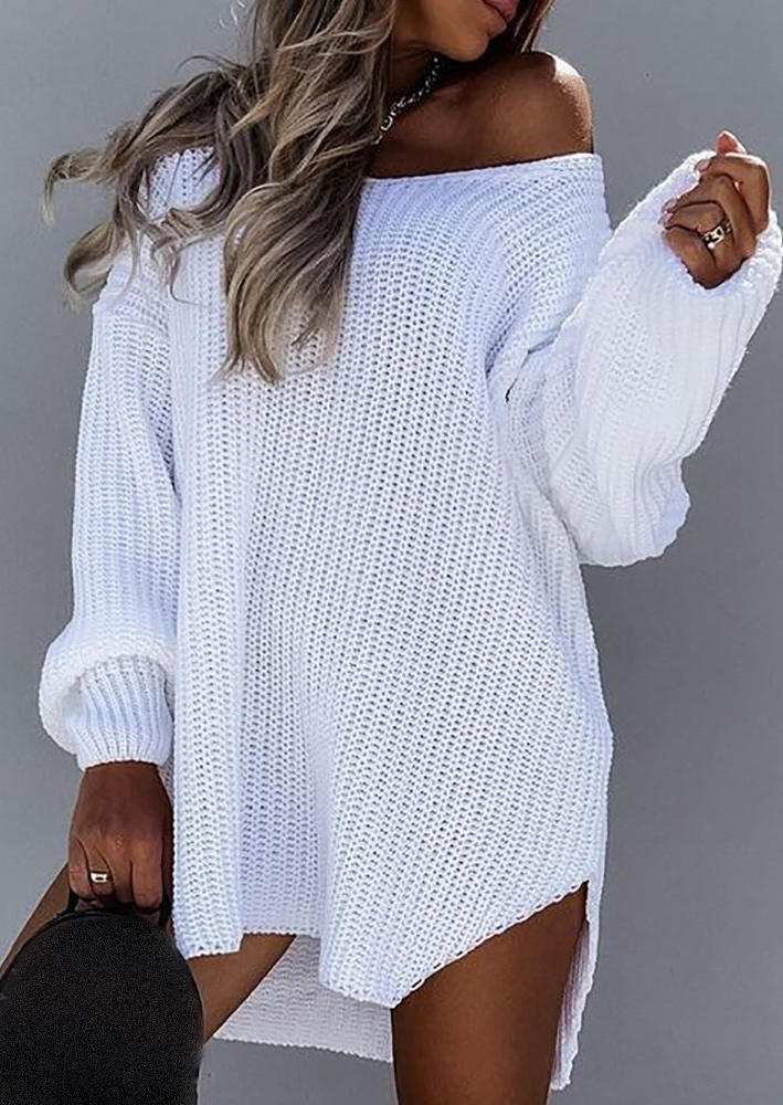 

Long Sleeve Sweater Mini Dress - White, 522610