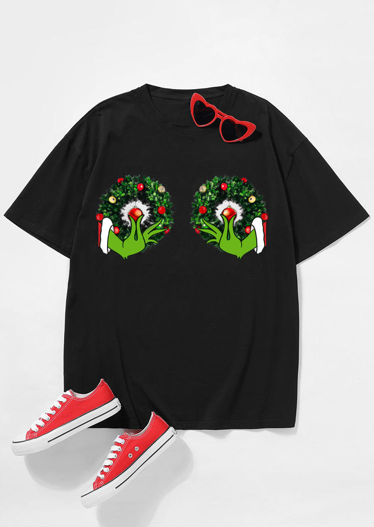 Buy Christmas Wreath Cartoon T-Shirt Tee - Black. Picture