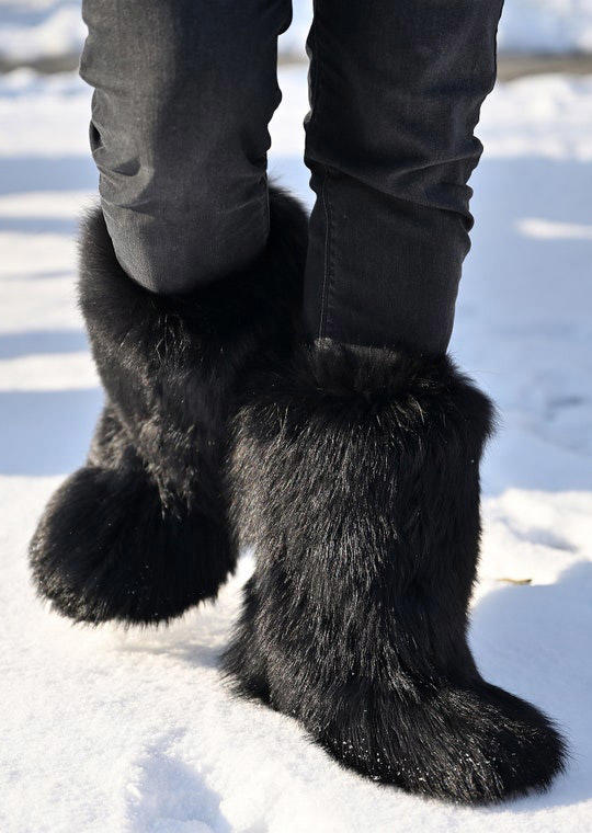 

Winter Faux Fur Flat Snow Boots - Black, 522305