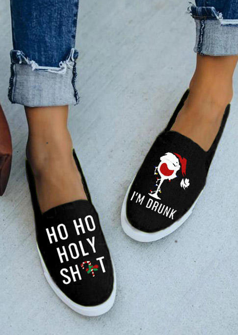 Ho Ho Holy Sh!t I'm Drunk Wine Sneakers - Black, 522477