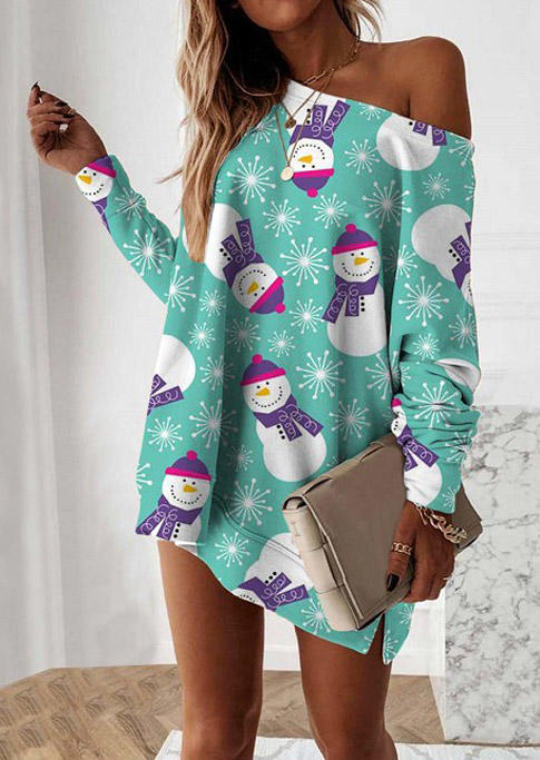 

Christmas Snowman Snowflake Mini Dress - Green, 522712