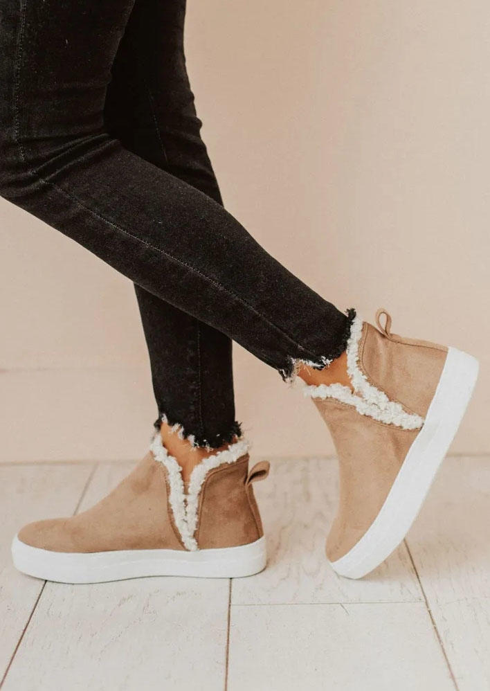 Plush Round Toe Slip-On Sneakers - Apricot, 522723