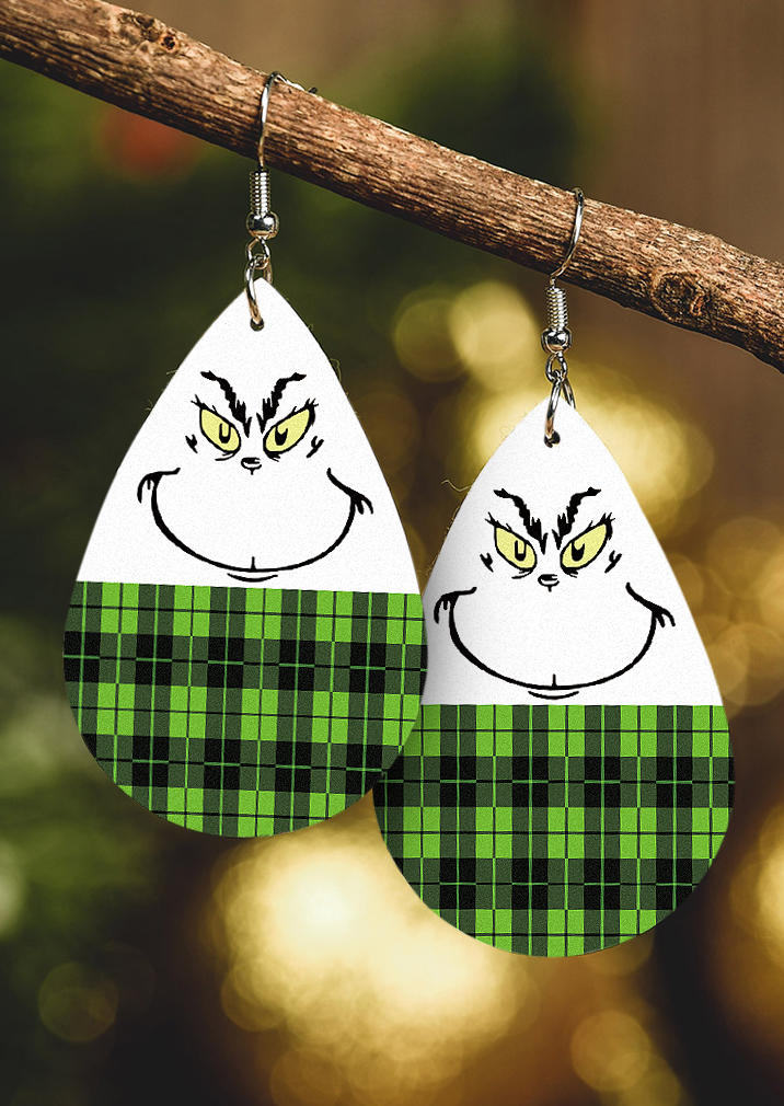 

Plaid Cartoon Water Drop Earrings - Green, 522731