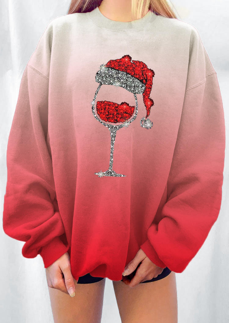 

Christmas Wine Glass Gradient Sweatshirt - Red, 522795