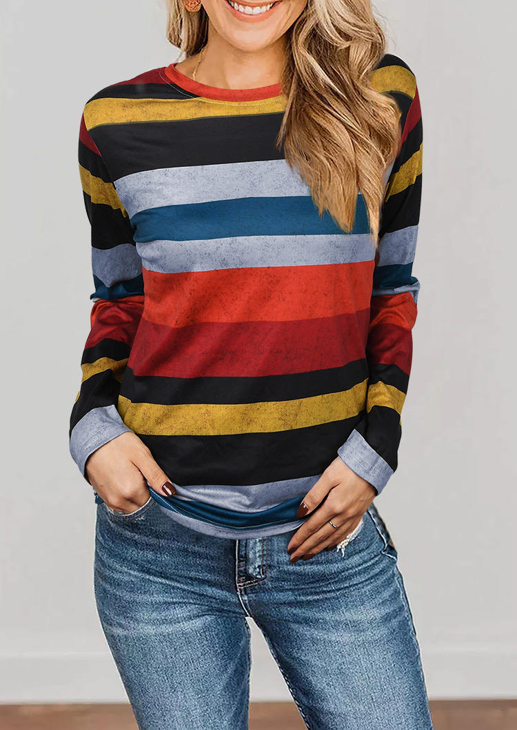 

Striped Color Block Long Sleeve Blouse, Multicolor, 520123