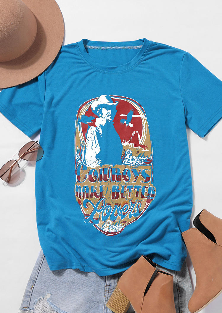 Cowboys Make Better Floral Eagle T-Shirt Tee - Blue