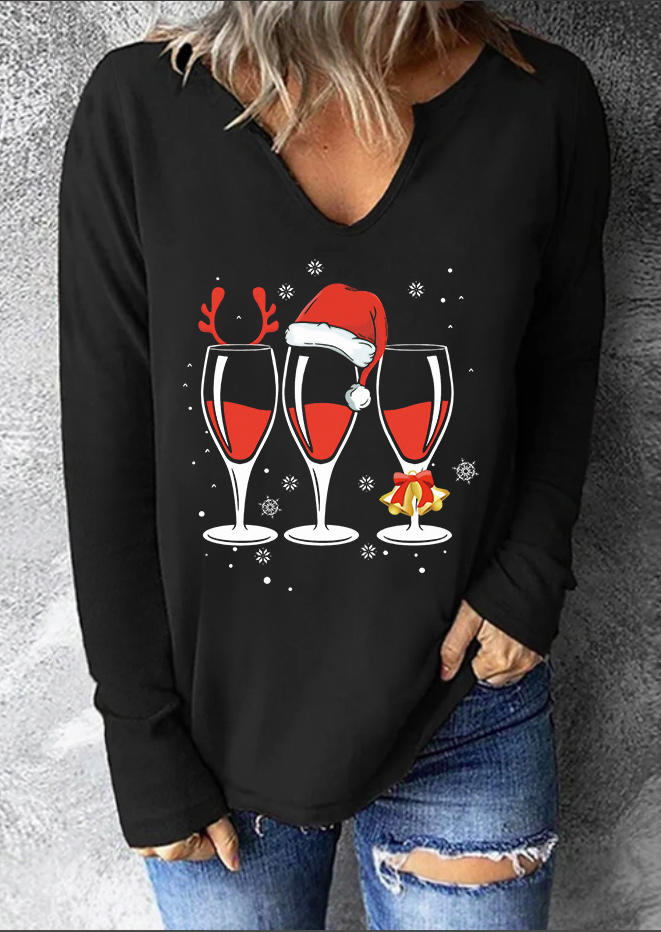Hat Wine Glass Long Sleeve Sweatshirt - Black