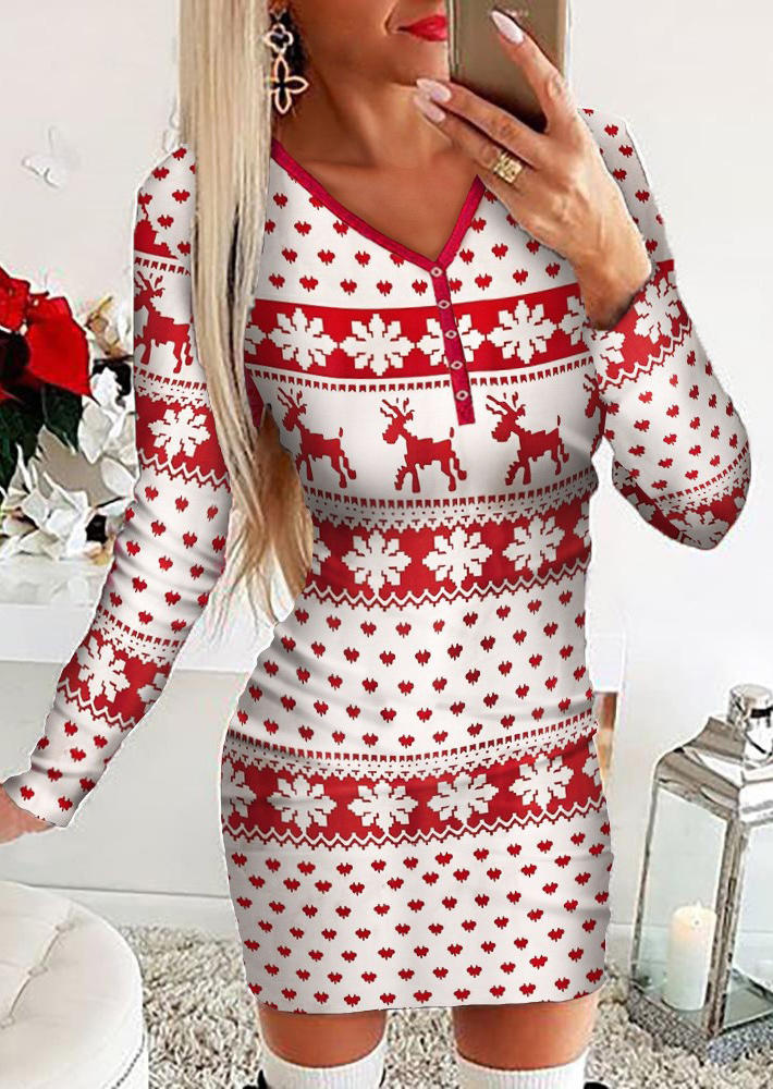 

Christmas Reindeer Snowflake Bodycon Dress - Red, 522127