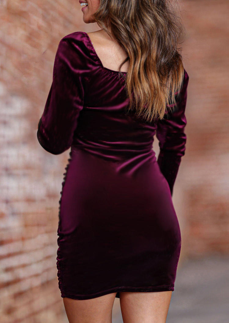 Ruched Long Sleeve Bodycon Dress - Plum