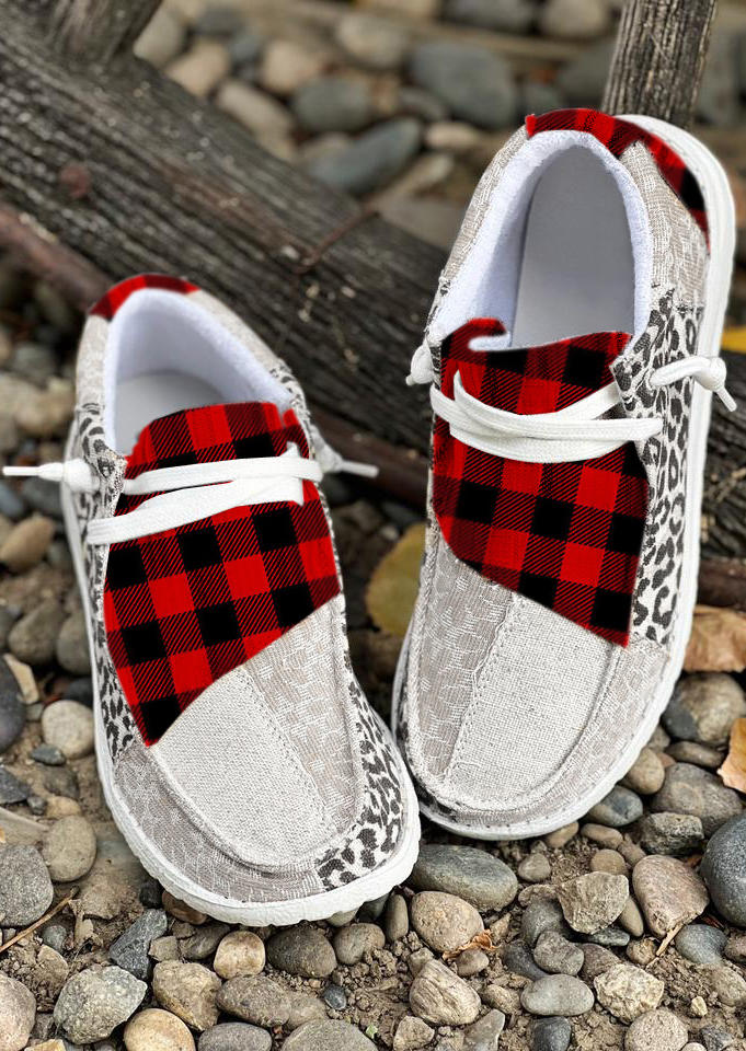 

Leopard Plaid Sunflower Round Toe Flat Sneakers, Multicolor, 522722