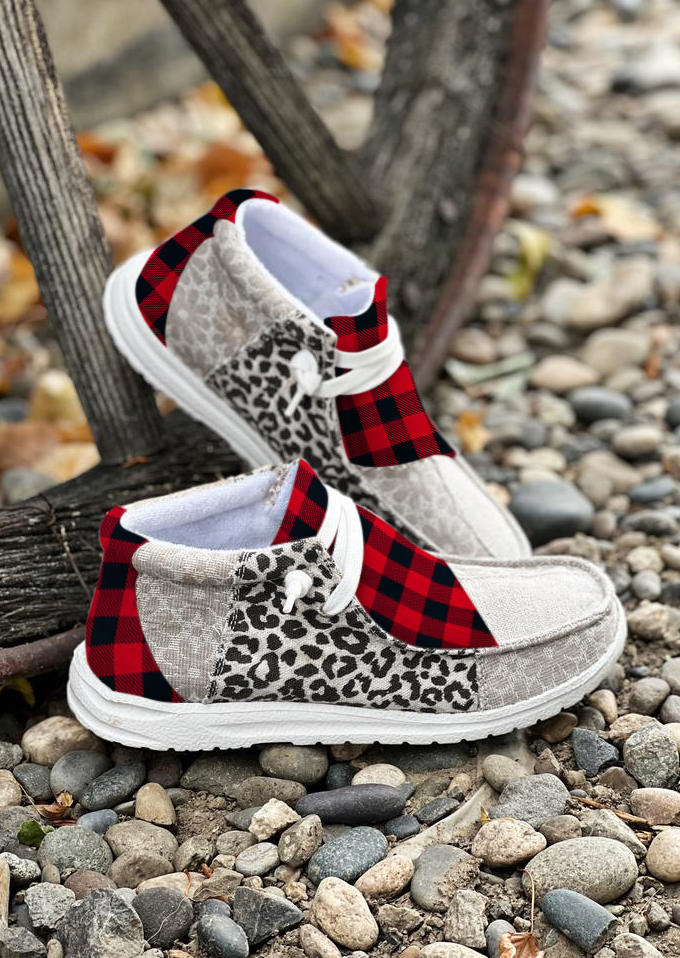 Leopard Plaid Sunflower Round Toe Flat Sneakers
