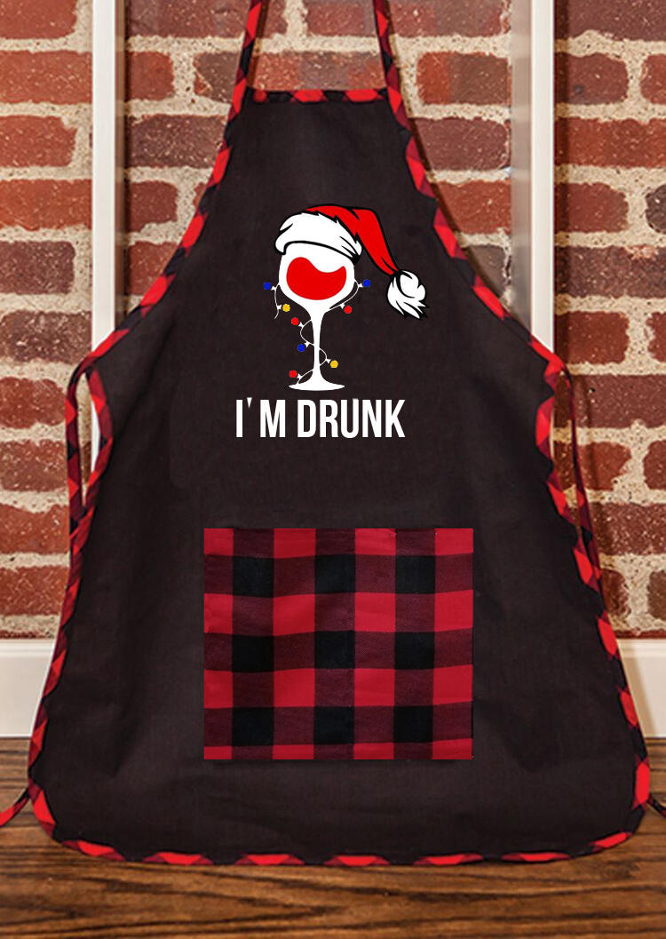 

Christmas I'm Drunk Buffalo Plaid Pocket Apron, Black, 522738