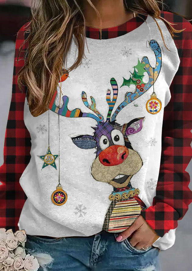 Reindeer Lights Buffalo Plaid Raglan Sleeve T-Shirt Tee