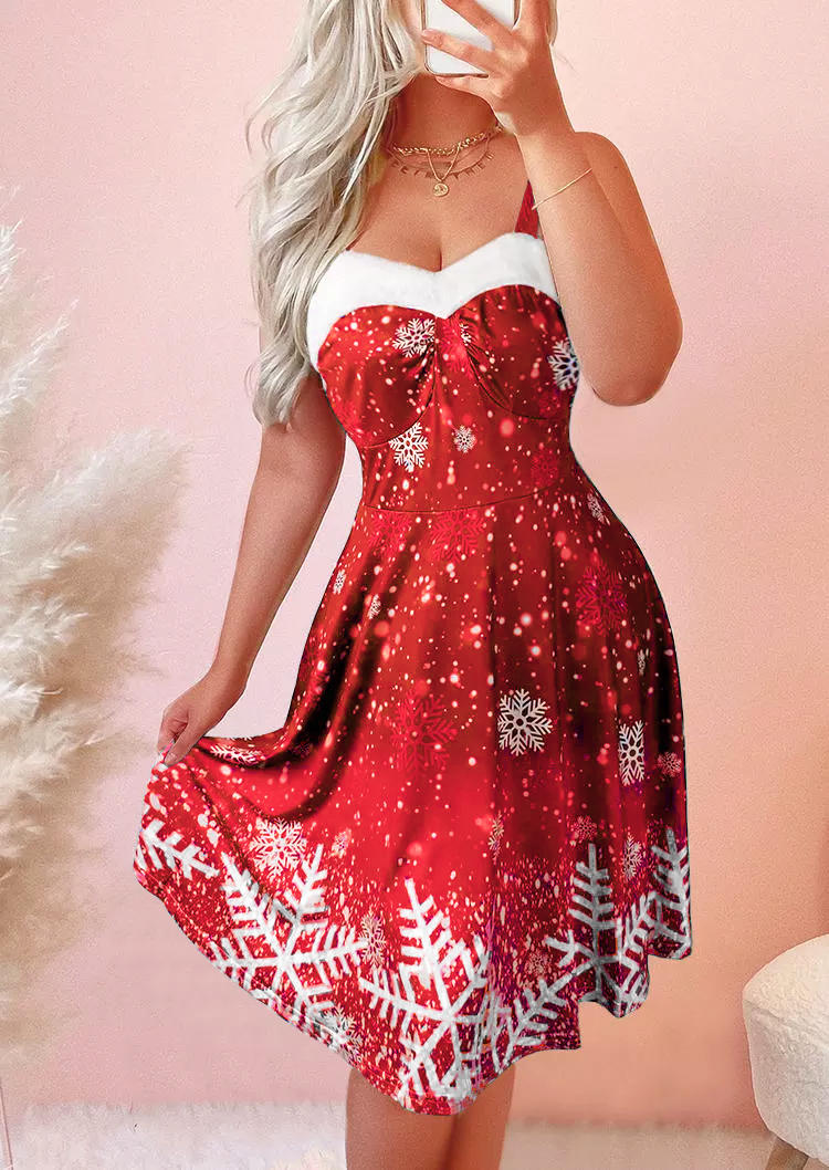 

Snowflake Spaghetti Strap Mini Dress - Red, 522898