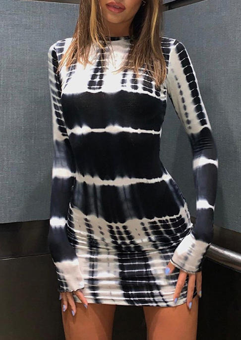 

Tie Dye O-Neck Long Sleeve Bodycon Dress, Multicolor, 522924
