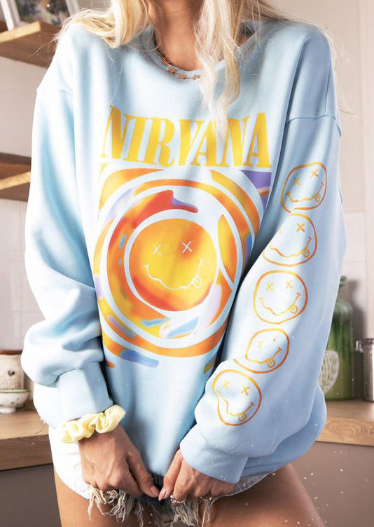 

Nirvana Smiley Face Pullover Sweatshirt - Blue, 522939