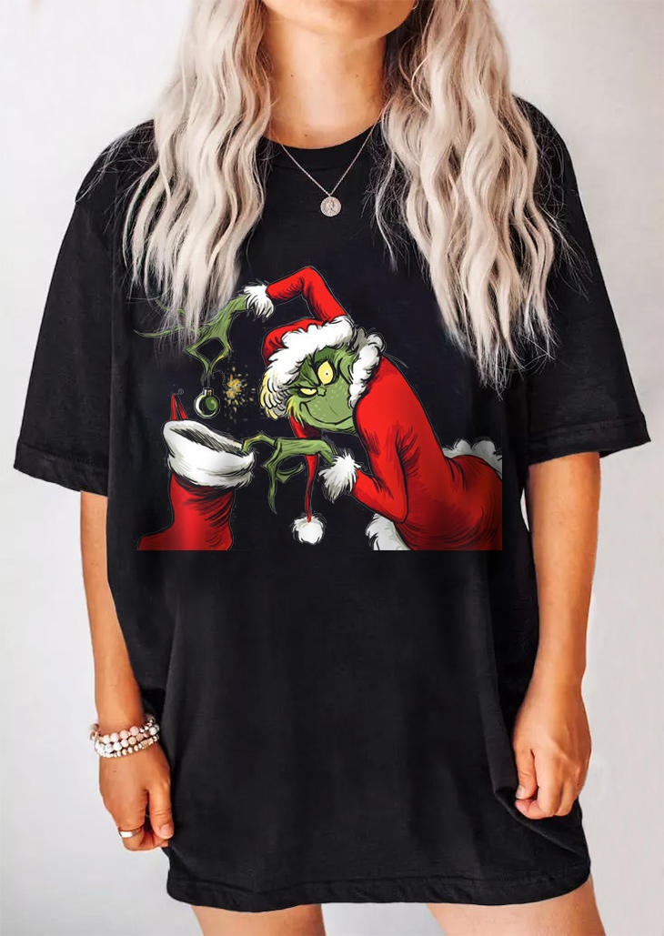 

Christmas Hat Cartoon T-Shirt Tee - Black, 522944
