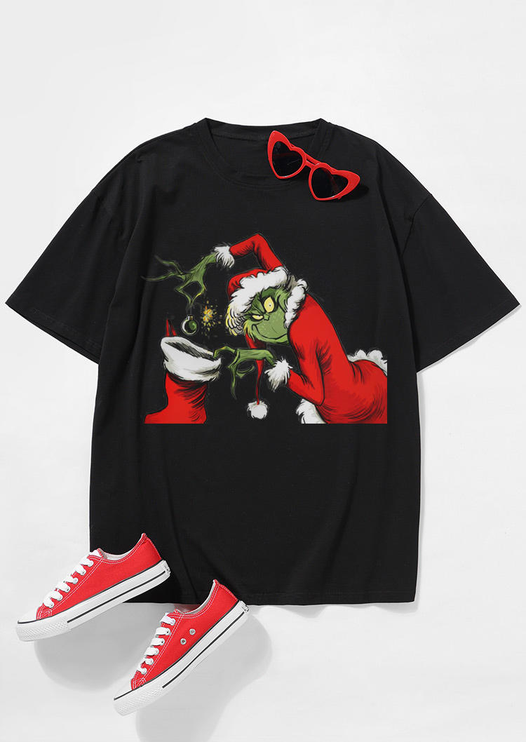 Christmas Hat Cartoon T-Shirt Tee - Black