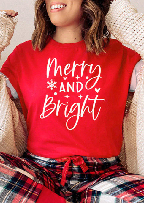 Merry And Bright T-Shirt Tee - Red