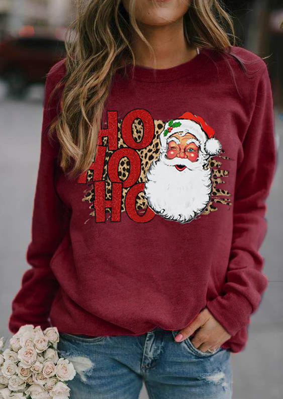 

Christmas Ho Ho Ho Santa Claus Leopard Sweatshirt - Burgundy, 521587