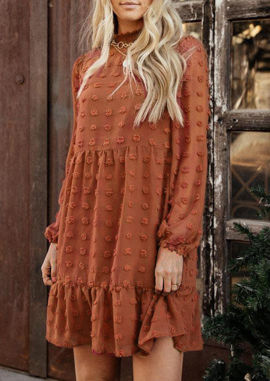 

Ruffled Long Sleeve Mini Dress, Red, 521695