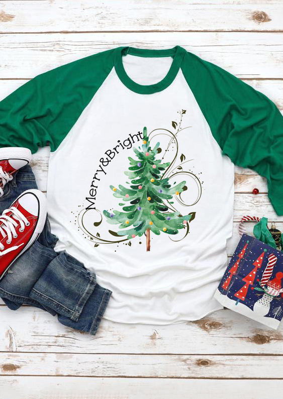 Merry & Bright Tree T-Shirt Tee - White