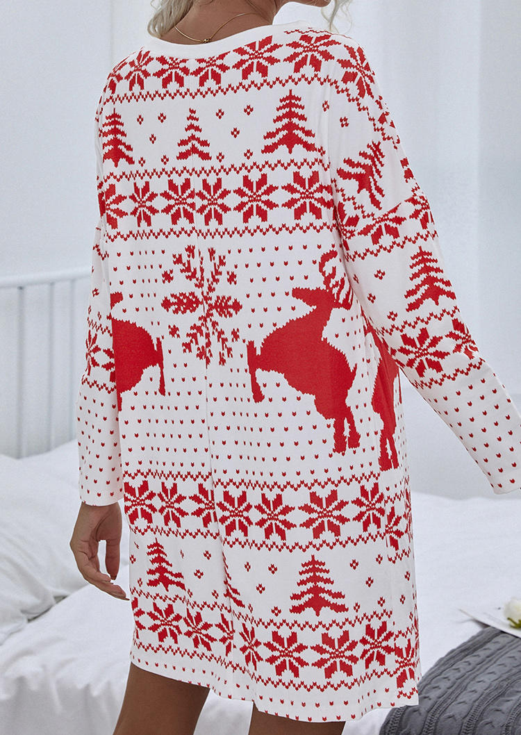 Reindeer Snowflake Knitted Mini Dress - Red