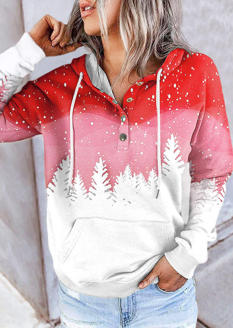 

Christmas Tree Snowflake Button Hoodie - Red, 522334