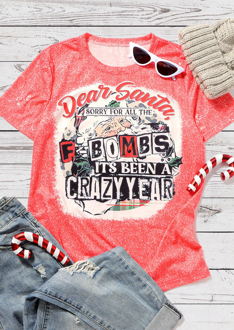 Dear Santa Claus Leopard T-Shirt Tee - Pink