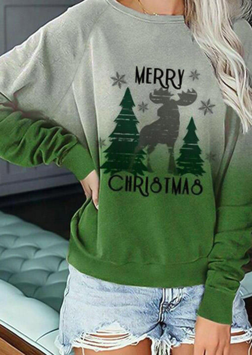 Merry Christmas Reindeer Tree Gradient Sweatshirt - Green 522344
