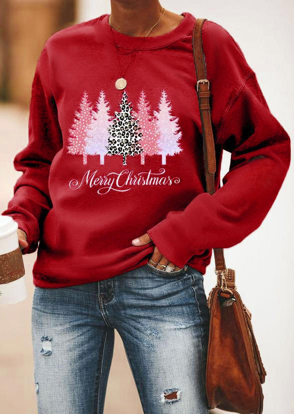 

Merry Christmas Tree Leopard Pullover Sweatshirt - Red, 522354