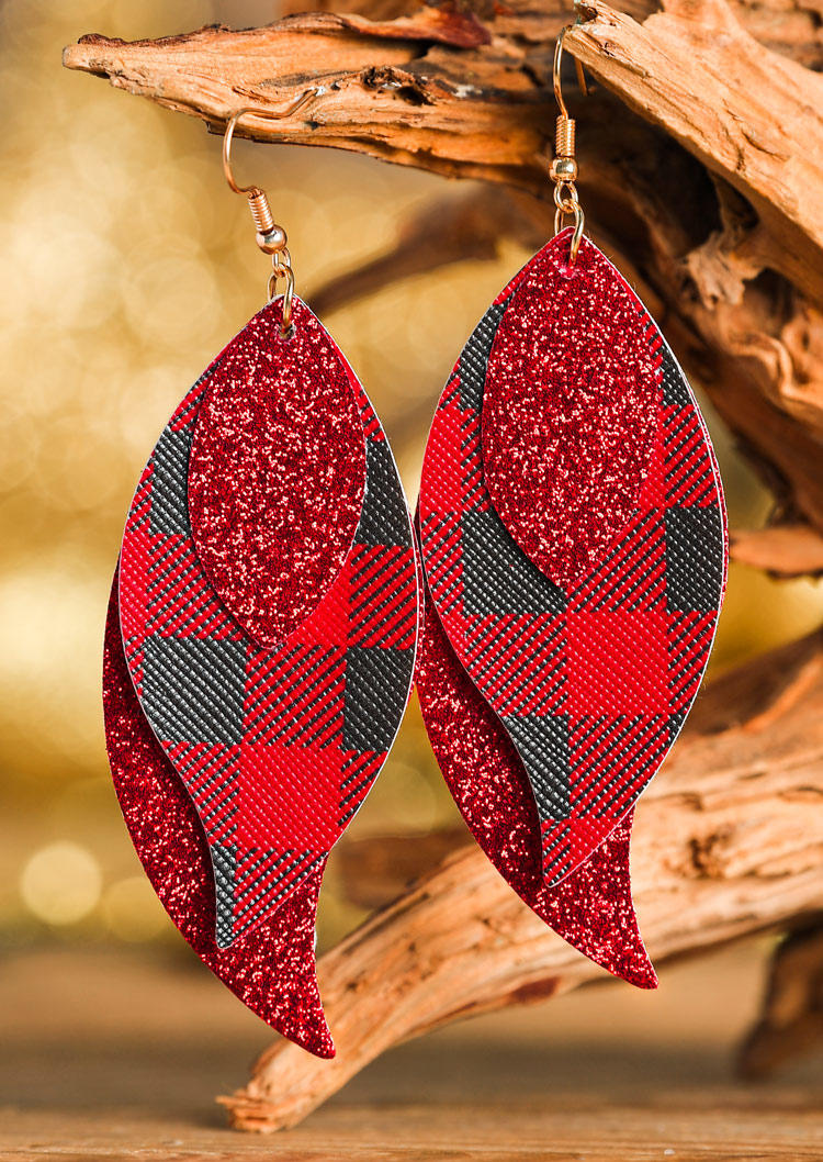 

Sequined Plaid Hook Earrings, Black;red, 522365